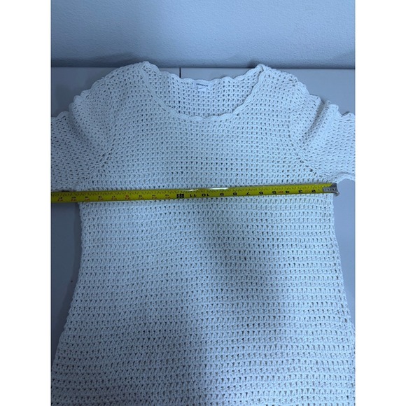 Westport 1X White Crochet Mini Sweater Dress Scalloped Boho Chic Vacation Top - Picture 7 of 9